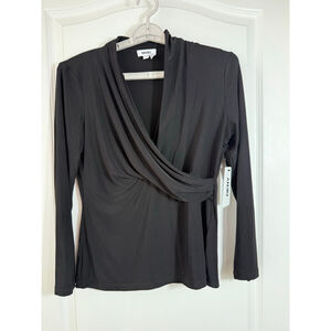 Women's DKNY Black Long Sleeve Drape Neck Tee M
